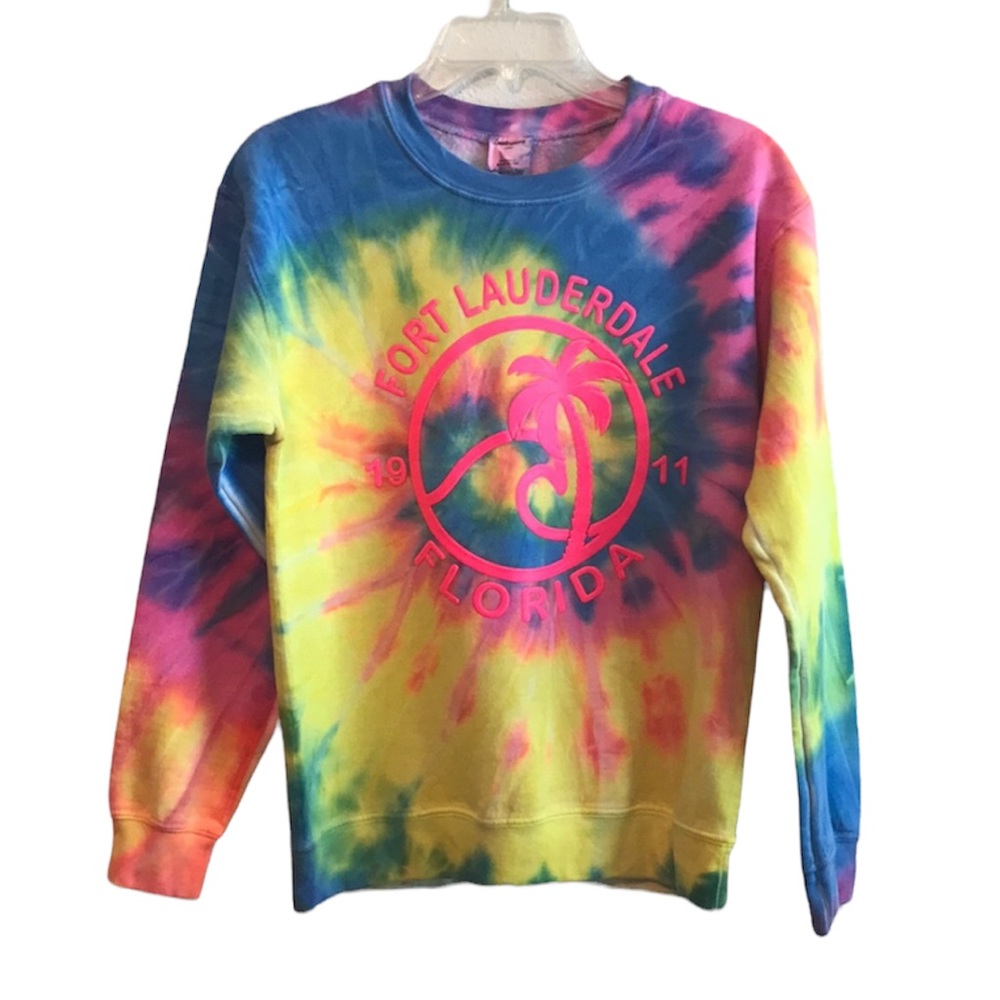 Destinations USA Fort Lauderdale Neon Tie Dyed Crewneck Sweatshirt Size S